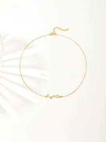 1pc Minimalist Shiny Copper Zirconia Stone Necklace, Casual Wear For Men, Suitable For Dating And Daily Use - Multicolor - View 2