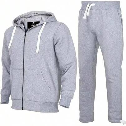 Conjunto de chándal para hombres de 2 piezas, sudadera con capucha de felpa gruesa, conjunto de ropa casual de invierno cálido