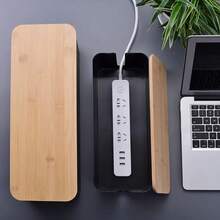 Caja de almacenamiento de alambre de madera, organizador de cables de alimentación, organizador de toma de corriente a prueba de polvo, enrollador de cables para el hogar