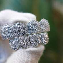 2pcs Copper Zirconia Inlaid Tooth Grillz, Luxury & Personalized Gift, Cool For Men And Women - Multicolor - View 1