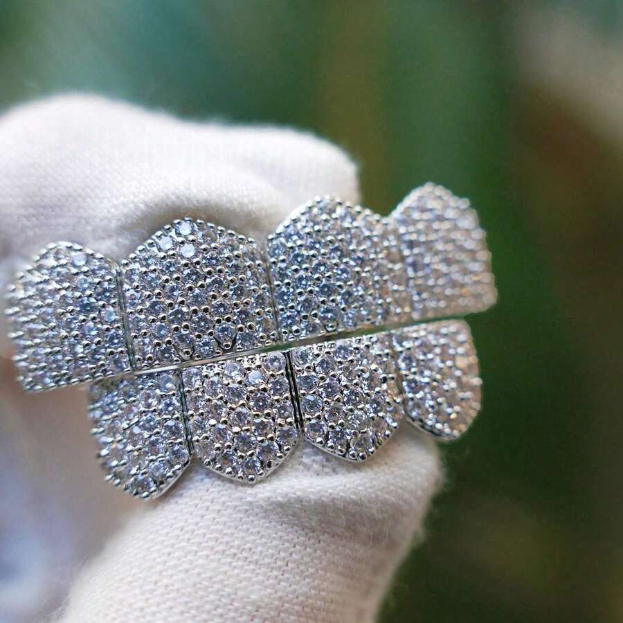 2pcs Copper Zirconia Inlaid Tooth Grillz, Luxury & Personalized Gift, Cool For Men And Women - Multicolor - View 1