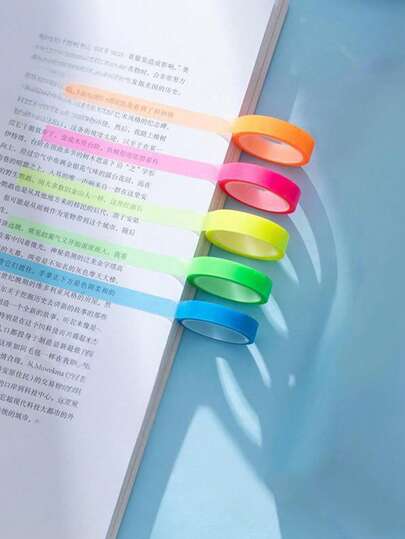 Conjunto de 5 blocos de notas adesivas ultrafinos, transparentes e destacáveis, à prova d'água, com marcadores de texto coloridos, ideais para material escolar e volta às aulas.