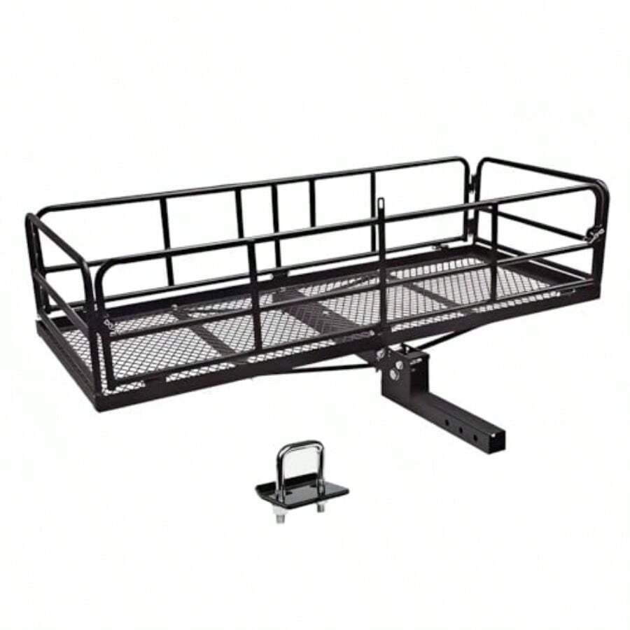 500 Lbs Heavy Duty Hitch Mount Cargo Carrier 60" X 24" X 14.4" Folding Cargo Rack Rear Luggage Basket Fits 2" Receiver For Car SUV Camping Traveling - Black - View 1