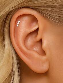 1pc 16G Tiny Push Pin Labret Two Stone Flat Back Earring Tragus Stud Flat Back Stud Helix Stud Cartilage Nose Stud - Silver - View 4