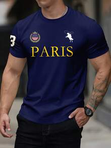 Camiseta de manga corta con estampado gráfico casual nueva para hombres, uso versátil diario - Multicolor - Ver 2
