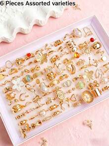 6/8/14/20pcs Set Minimalist Cute Chic Flower Rings, Asymmetrical Multi-Element Fashion Jewelry, Party/Birthday Gift, Daily Accessory