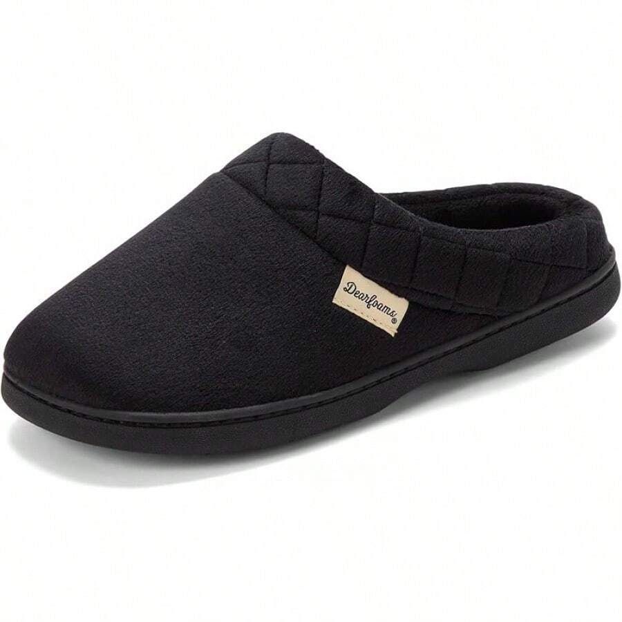 Dearfoams - Zuecos de terciopelo de microfibra Darcy de espuma viscoelástica para mujer - Negro - Ver 1