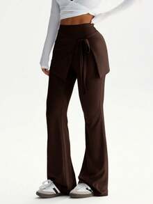 Women's Criss-Cross Tie Flare Pants | Easily Create A Casual Korean Style - Coffee Brown - View 3