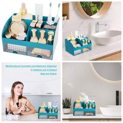 Bathroom Countertop Organizer, Toothbrush Holders For Bathroom, 6 Toothpaste Slots, Sink Organizer With Drawers, Plastic Organizers And Storage