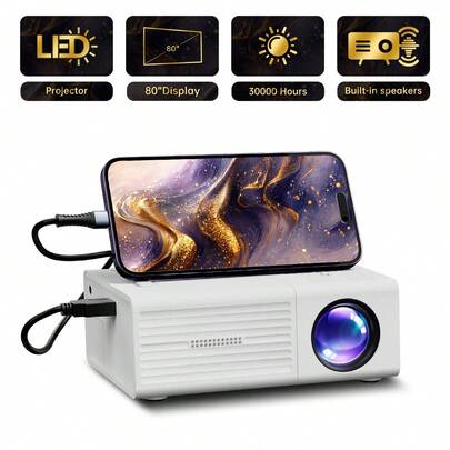 Portable Video Projector, Home Theater Projector, Mini Outdoor Projector, 800*480p Resolution, Supports Mobile Phone Projection, Suitable For IOS/TV Stick/USB/Laptop And Other Devices.
