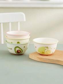 Ceramic Rice Bowl - Cute Fruit & Lucky Pattern Cartoon Design, Microwave Dinner Bowl For Daily Use, High-Quality Tableware - Multicolor - View 8