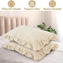 Euro Sham Pillow Covers - 2PCS European Plaid Ruffle Throw Pillow Sham For Sofa Couch, Brown Bow Tie Gingham Buffalo Check Cushion Cover Decoration For Bed Bedroom Living Room Car (26'' X 20\),26inchx20inch(Packof2),Brown - 棕色 - 查看 5