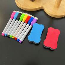 9pcs/Set 8-Color Dry Erase Markers With Erasers - Suitable For Office, Fridge, Calendar, Ideal For School And Gift-Giving