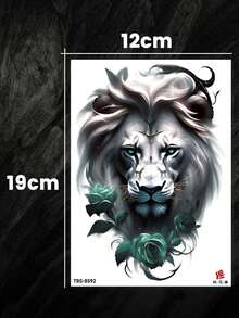1pc Lion Rose Flower Waterproof Temporary Tattoo Sticker, Sexy Body Art Tattoo For Women On Waist And Thigh, Colorful Lion Design Paper Tattoo For Arm, Leg, Waist, Back, Realistic One-Time Fake Tattoo Sticker