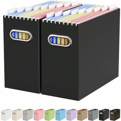 WSXC Oterri Cardboard File Organizer Box For Hanging File Folders Letter SizeFile Box For Computer Desk File Cabinet Working Home Office Classroom Black Letter Size - 2 Packs
