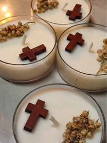 Velas de madeira em formato de cruz de cera de soja natural, adequadas para uso interno e externo, ótimas para festas ao ar livre, acampamentos, cerimônias de oração e decoração de ambientes