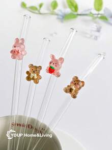 1 件/2 件/5 件/1 套/2 套可爱卡通兔子/熊玻璃吸管,适用于水杯,透明可重复使用的弯曲玻璃吸管,适用于冰沙、奶茶、果汁、鸡尾酒、冷饮、派对用品,彩色可爱卡通设计形状弯曲玻璃吸管可重复使用的学校/夏季用品,适用于毕业季、父亲节礼物。 - 款式1 - 查看 5