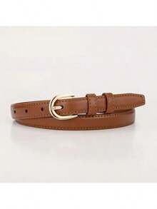 1/3 Solid Color Casual PU Leather Belt, Slim Fit Design, Suitable For Women, All Seasons, Summer, Autumn, Autumn, Halloween  Polyurethane(PU) - 卡其色 - 查看 3