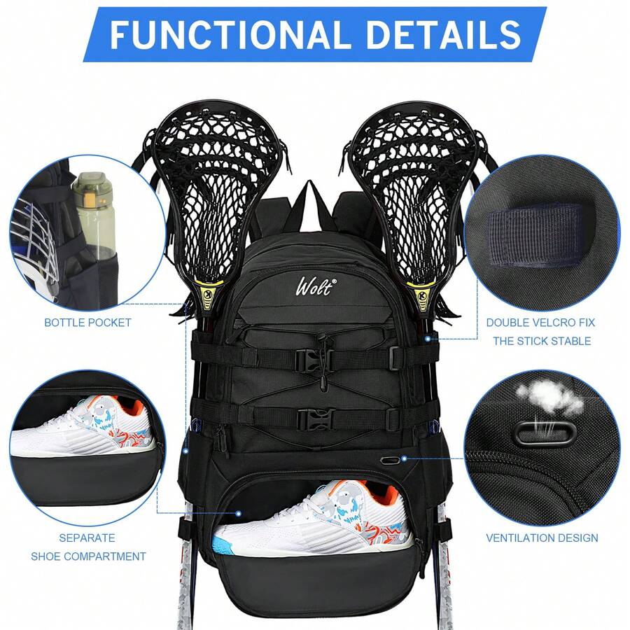 An Essential Hockey Storage Bag For Outdoor Playing, With A Stable And Fixed Rod And Independent Shoe Compartment, And A Breathable Design With Large Capacity, Making It An Excellent Gift For Friends Who Love Playing