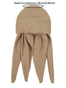 1 pieza Nuevo pañuelo musulmán de doble capa con cola arrugada, gorro turbante de unicolor para mujer - color - Ver 4