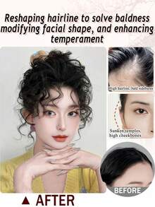 八字刘海波浪假发，合成纤维复刻版，可替换头顶刘海，增加头顶发量，遮盖白发，日常佩戴 - 彩色 - 查看 6