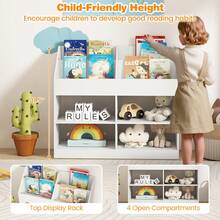 3-Tier Kid's Bookshelf W/Display Rack & 4 Compartments For Kids Room Playroom - White - View 4