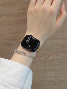 1 pieza Elegante pulsera de acero inoxidable dorado, material de metal de lujo minimalista, compatible con Apple Watch 38/40/41/42/44/45/46/49mm, se adapta a las series 11/10/9/8/7/6/5/4/3/2/1/SE/Ultra, adecuado para negocios, casual, uso diario, gran regalo para mujeres, exquisita pulsera de reloj, accesorio de reloj - Dorado - Ver 10