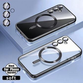 Pour Galaxy A06 A16 A26 A36 A56 S25 Ultra S24 Ultra S25 FE Coque transparente magnétique, compatible avec l'attraction magnétique, protecteur d'objectif de caméra intégré, revêtement de luxe en TPU transparent antichoc et fin pour iPhone 17 16 15 14 13 12 11 Séries, 17 Pro Max Étui Apple, Étui 17 Pro Max Apple Attraction magnétique, Cadeaux de Noël