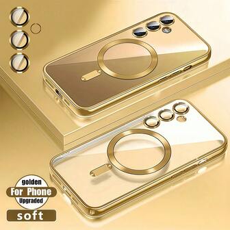 适用于 Galaxy A06 A16 A26 A36 A56 S25 Ultra S24 Ultra S25 FE 的磁吸透明手机壳，兼容磁吸设计，内置摄像头镜头保护膜，奢华电镀软 TPU 透明防震超薄保护套，也适用于 17 16 15 14 13 12 11 系列、17 Pro Max，苹果手机壳，苹果 17 Pro Max 磁吸手机壳，圣诞礼物