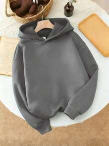 Suéter cálido de unicolor para niña preadolescente, con forro de felpa grueso, suave y amigable con la piel, sin blanqueadores ópticos, diseño clásico - Gris - Ver 1