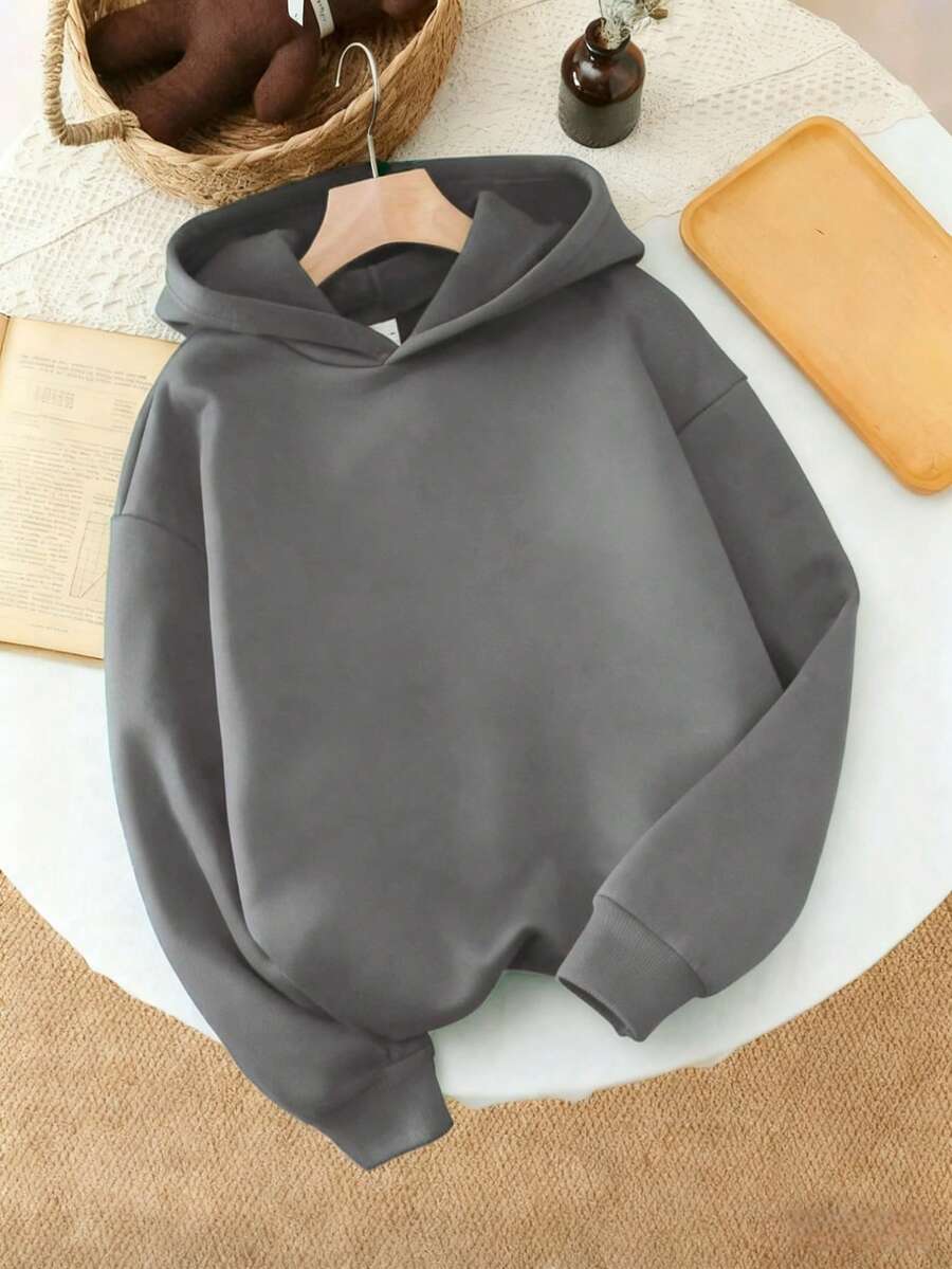 Suéter cálido de unicolor para niña preadolescente, con forro de felpa grueso, suave y amigable con la piel, sin blanqueadores ópticos, diseño clásico - Gris - Ver 1