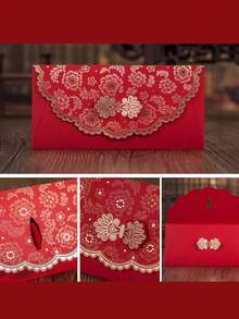 3pcs Traditional Chinese Red Envelopes, Red & Gold Floral Design ...