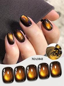 MEET ACROSS 1 Bottle 7ml Swirl Magnetic Holographic Cat Eye Gel Nail Polish, Semi-Permanent Removable UV Gel Nail Polish, DIY Manicure, Suitable For Home And Nail Salons - 金色 - 查看 2