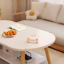 Mesa de Centro Ovalada 100x48x40cm - Doble Estante Blanco Madera Clara para Salón - blanco cálido - Ver 3