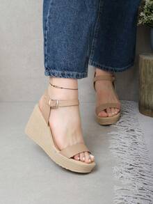 sandalia de plataforma con tira maquillaje  Elegante    Hebilla    sandalia de plataforma  Playa  Exterior  Vacaciones    verano - Café integral - Ver 3