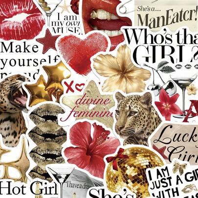 50pcs Gold Lucky Girl Stickers, Holiday Gift, Party & Home Decor, Classroom Rewards, Birthday Gift, Scrapbooking, Laptop, Luggage, Guitar, Tumbler, Phone Case, DIY Stickers