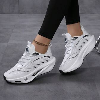 1 par damsneakers med geometriskt mönster och snörning, lätta och bekväma, lämpliga för fester och utomhusaktiviteter som tennis och löpning, alla årstider