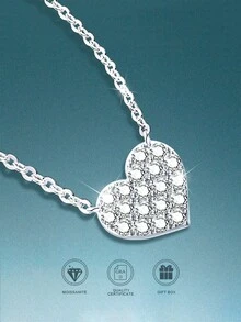 1 Pc 1.5mm*19 Sweet Heart Moissanite Necklace For Women Sterling Fashionable Wedding Jewelry, High-Quality Women's Necklace , Low Allergy, Ideal Choice For Daily Wear And Vacation, Exquisite Birthday Gift, Engagement Wedding Anniversary Birthday Christmas Gifts Special Occasions Day Gift, Sparkling Gorgeous Jewelry, Graduation Seasons Gifts, 2025 Summer Beach Vacation Style Jewelry - Sweet-heart - View 4