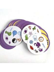 经典配对卡牌游戏 - 寻找匹配的符号（骷髅、仙人掌、心形），包含阴阳、心形和闪电符号的家庭聚会游戏，附带游戏说明 - 藍色 - 查看 2