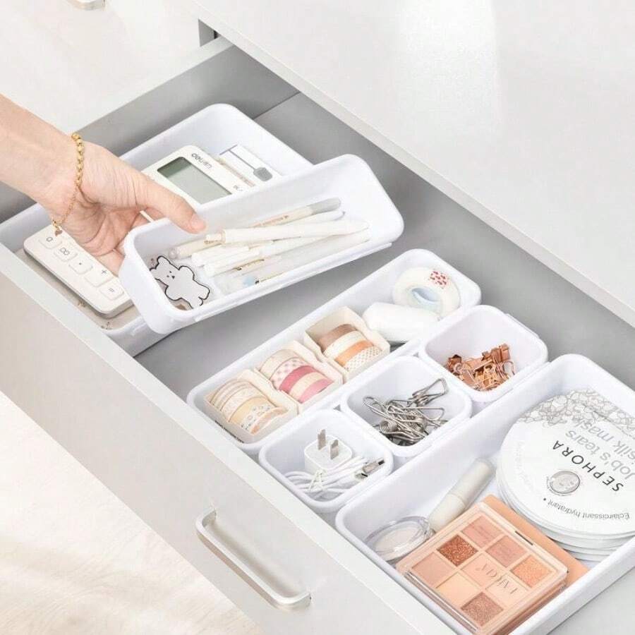 8Pcs Drawer Storage Organiser Trays, Multi‑Size Plastic Divided Storage Boxes, Desk Drawer Divider For Makeup Cosmetics Stationery Sundries, Home Cabinet Storage Container - Multicolor - View 1