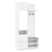 Compact Wardrobe With Mirror And Bench, Entryway Wardrobe With Shoe Rack And Hooks, Hooks, Compact Wardrobe, Entryway Furniture Set, Entryway Wardrobe - White - View 10