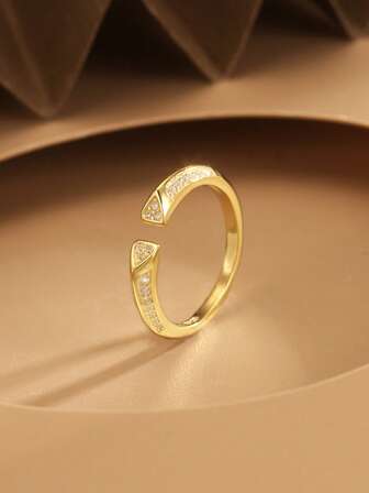 1ชิ้น แหวนเปิดปรับได้ S925 สเตอร์ลิงเงินแท้ ประดับเพทายทรงเหลี่ยม, ชุบทอง, เครื่องประดับแฟชั่นเรียบง่ายและสง่างาม, ของขวัญที่ดีสำหรับแม่, แฟน, เพื่อน, คู่รัก, สวมใส่ทุกวัน