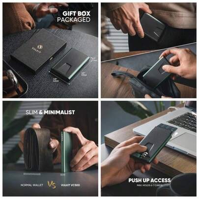 Tarjetero Automatico Pequeo Aluminio con Bloqueo RFID, Porta Tarjetas de Credito, Cartera para Regalo, Verde