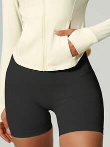 UONNOU 爆款高腰健身短裤 | 提臀塑形运动服 - 黑色 - 查看 5