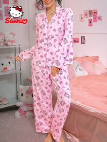 SANRIO Pajamoom 两件套女士  粉色睡衣，家居服，可爱睡衣套装，休闲服套装 - 淺粉色 - 查看 2