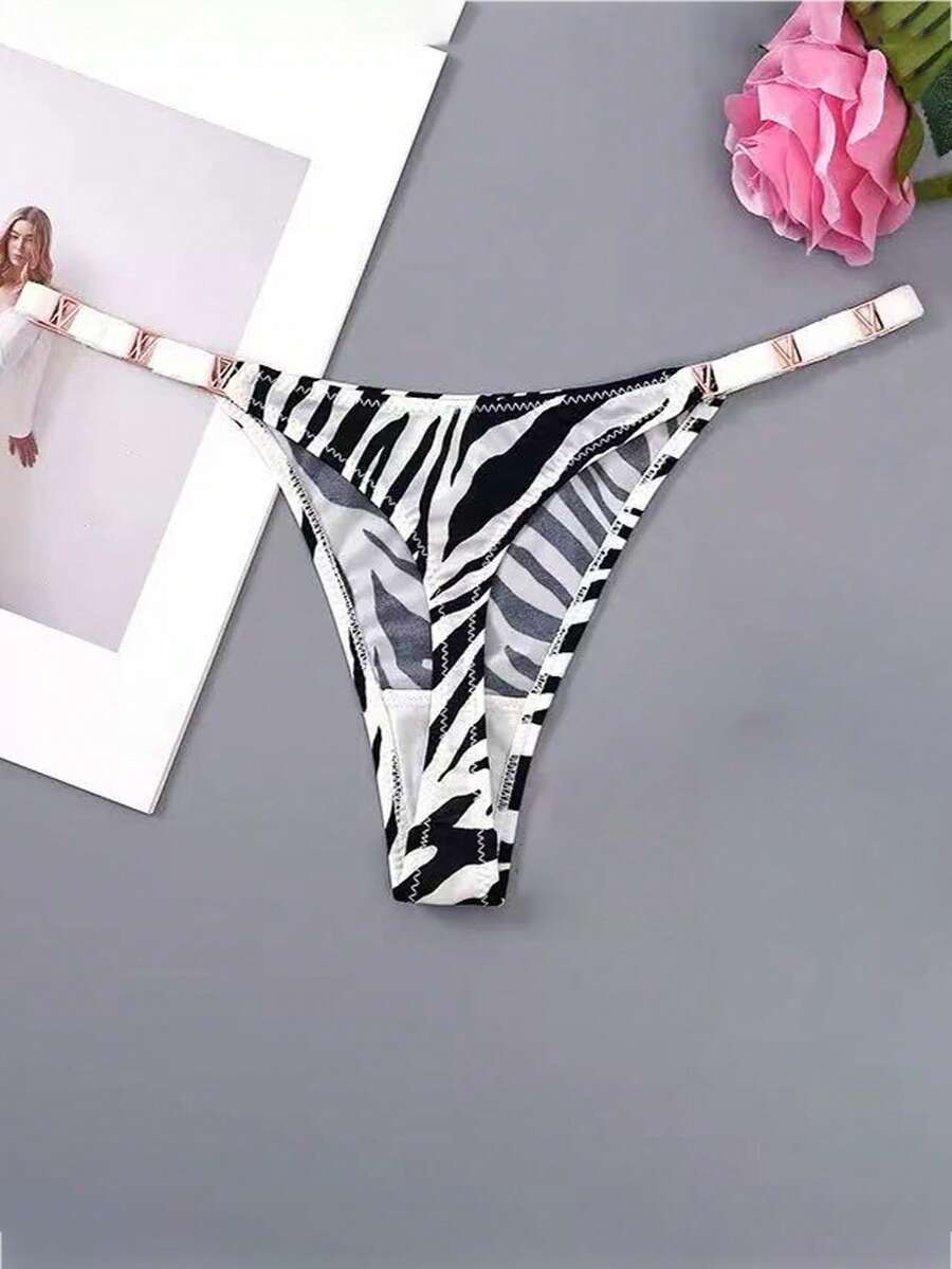 Bielizna erotyczna z paskiem ze sprzączką w zebrę - Czarne i Białe - Zobacz 1