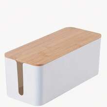 Caja de almacenamiento de alambre de madera, organizador de cables de alimentación, organizador de toma de corriente a prueba de polvo, enrollador de cables para el hogar