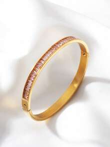 1 chiếc vòng tay thép không gỉ mạ vàng 18K, khảm đá Cubic Zirconia sáng bóng, vòng tay sang trọng nhiều màu, thích hợp đeo hàng ngày và ngày lễ, trang sức thời trang, phụ kiện thanh lịch làm quà tặng, trang sức tinh tế - Zircon nhiều màu - Xem 7