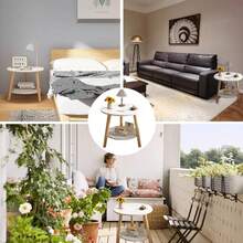 Mesa Redonda, Mesa de Café de 2 Niveles, Mesita de Noche con Estante de Almacenamiento, 50 cm de Ancho, 52 cm de Alto - Negro - Ver 7