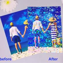 12pcs A4 Size Holographic Transparent Vinyl Stickers, Self-Adhesive Holographic Overlay Film With Shattered Glass Design, Easy To Use, Suitable For Photography, Scrapbooking, Posters And Other DIY Projects, Applicable To Metal, Plastic, Glass, Tin, Cardboard, Paper And More - Transparent - View 8